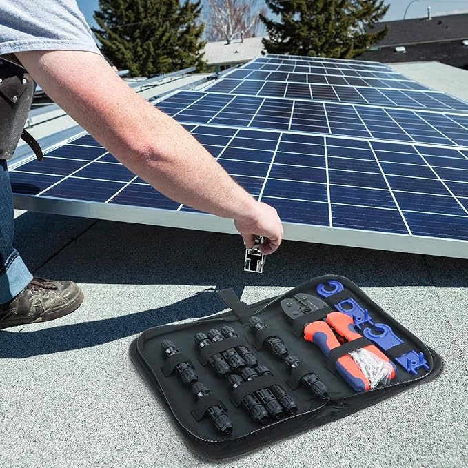 QWORK Solar Crimper Tool Kit - 13 Piece Set with High-Carbon Steel Crimper Solar Connectors Spanner Wrenches and Durable Zipper Case for Solar Panel Cable Assembly