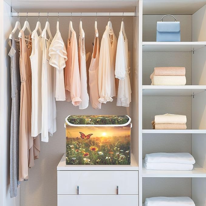 MNSRUU Containers Baskets with Lids Flower Butterfly Foldable Storage Bins Organizer with Lid Collapsible Storage Boxes for Home Bedroom Closet Office