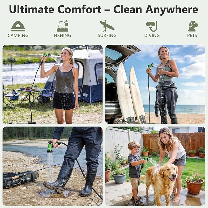 SPACEREST Integrated Camping Shower – Spill Resistant Electric Portable Shower for Camping with 5 Gallon Food-Grade Water Jug Easy to Store for Hiking Beach 7-Mode Shower Head IPX7 Waterproof
