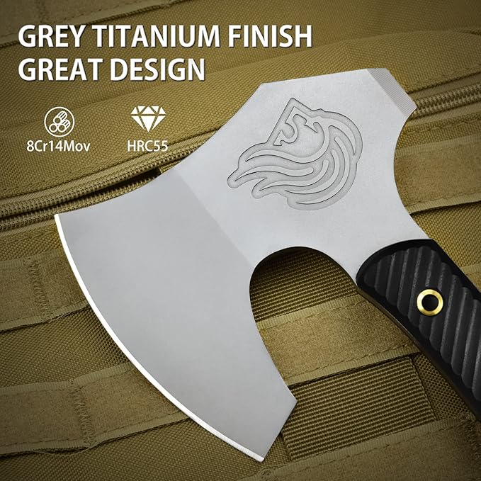 NedFoss 12.2 Tactical Tomahawk Axe with Leather Sheath G10 Handle Heavy Duty Full Tang Viking Axe with 4.3 Titanium Coated Blade Viking Bearded Tomahawk Hatchet for Outdoor Survival