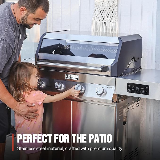 Monument Grills 4+1 Liquid Propane Gas Smart BBQ Grill 4 Burners &amp 1 Side Burner Denali 405 Stainless Steel with Smart technology Knob Controls Outdoor Use