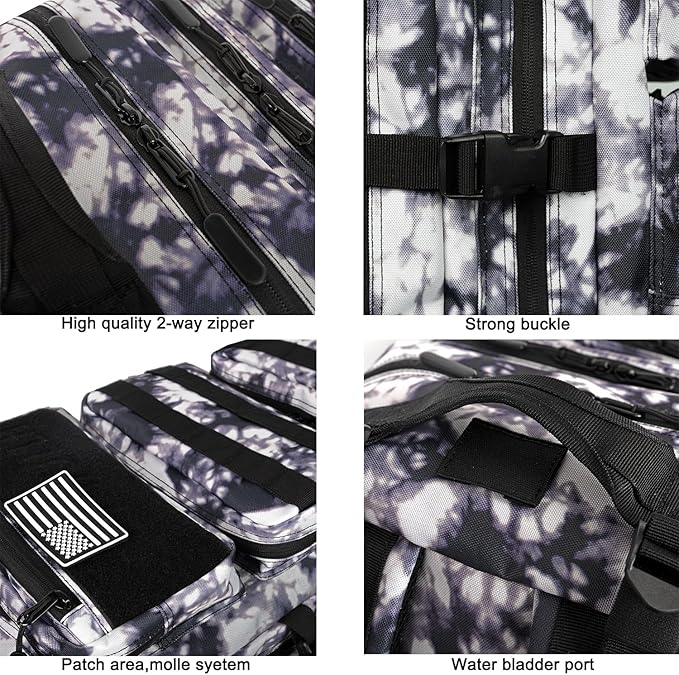55L Military Tactical Backpack - Bug Out Bag with MOLLE System for Hiking(Black and white tie dye)