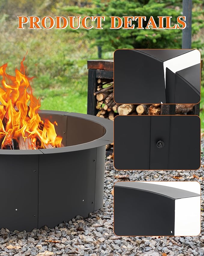 BPS 36 Inch Fire Pit Ring Heavy Duty Metal Round Fire Pit for Outdoor DIY Wood Burning Backyard Camping Patio Bonfire