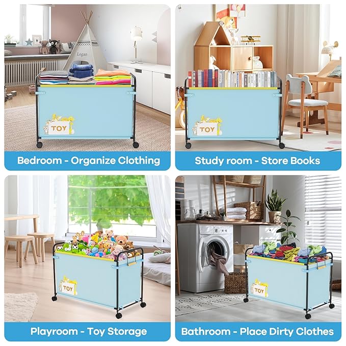 180L Kids Extra Large Toy Box with Wheels for Boys Girls 31.5 x 15.7 x 23.2 Big Toy Chest with Handle Toy Storage Organizer for Living Room Area Stuffed Animals Clothes(Blue 1PC)