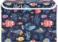 Fish and Coral Storage Cube Bins Basket with Lid Collapsible Flip-top Fabric with Handle for Home Bedroom Closet Office 16.5×12.6×11.8 in