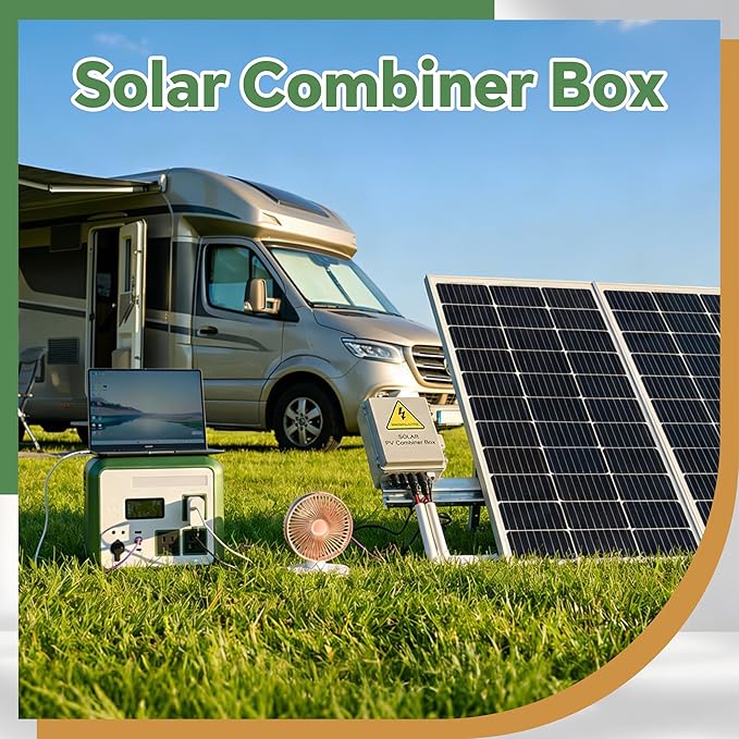 4 String Solar Combiner Box IP65 Waterproof PV Combiner Box for On/Off Grid Solar Systemwith Lightning Arrester 15A Rated Current Fuse &amp 63A Circuit Breaker(Plastic)