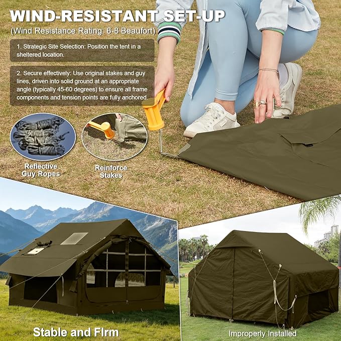 Inflatable Camping Tent2/4/6/8 Person Glamping Inflatable Tents with Awning Quick Setup Blow Up Tents with Pump Waterproof Oxford Inflatable House for Camping Air Glamping Hot Tents for Adult