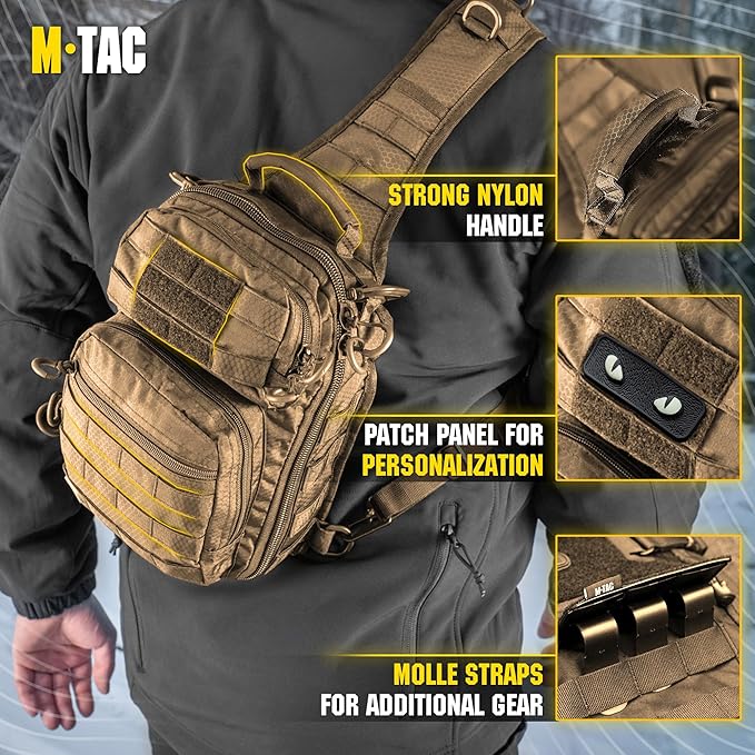 M-Tac Tactical Sling Bag - Concealed Carry Bag for Men Hexagon - One Shoulder Sling Backpack for CCW - Crossbody Sling Pack
