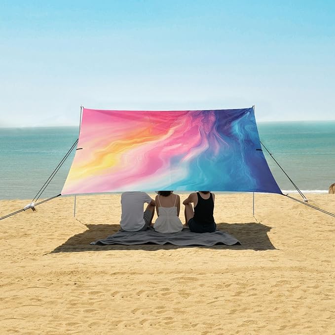 ALAZA Pink Yellow Blue Rainbow Color Beach Tent Sun Shelter Portable Canopy Sunshade for Outdoor Camping Picnics Backyard Fun 10x9 ft