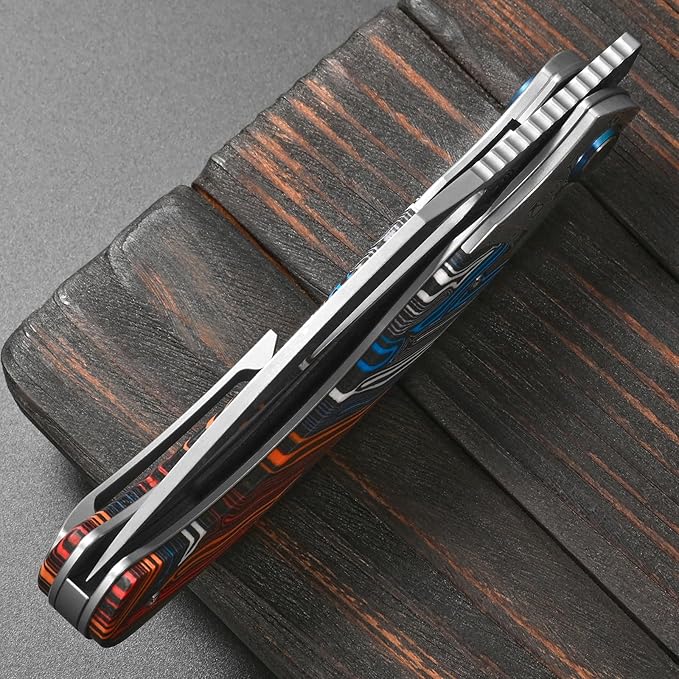 Sitivien ST270 Folding Knife Damascus Steel Blade Colorful G10 &amp Damascus Handle with Ball Bearing for Men Women Outdoor Camping Hiking Fishing(Wood)