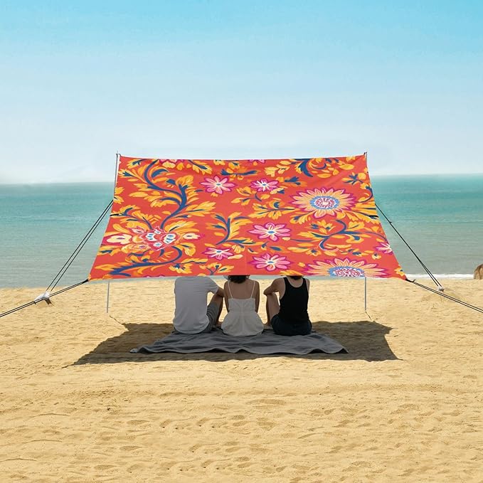 ALAZA Indian Ethnic Floral Beach Tent Sun Shelter Portable Canopy Sunshade for Outdoor Camping Picnics Backyard Fun 10x9 ft