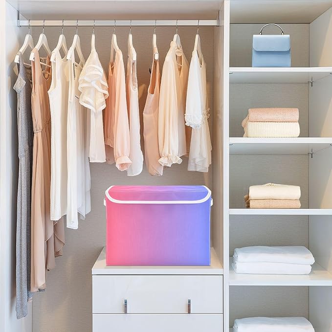 Blue Red Gradient Storage Bin with Lid Collapsible Organizer Storage Large Stackable Storage for Dorm Room Office
