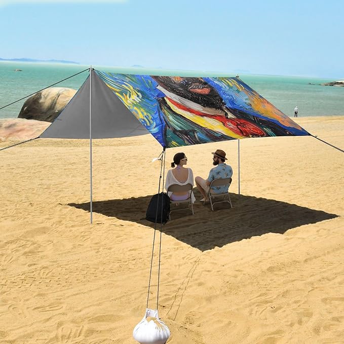 ALAZA African American Gogh Beach Tent Sun Shelter UPF50+ Protection Beach Shade Canopy w/ 4 Sandbags for Outdoor Camping Fishing Backyard Fun Picnic 10x9 ft