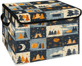 Rustic Trees Storage Basket with Lid Sun Moon Foldable Storage Box Fabric Storage Bins with Carrying Handles for Home Bedroom Closet Organization