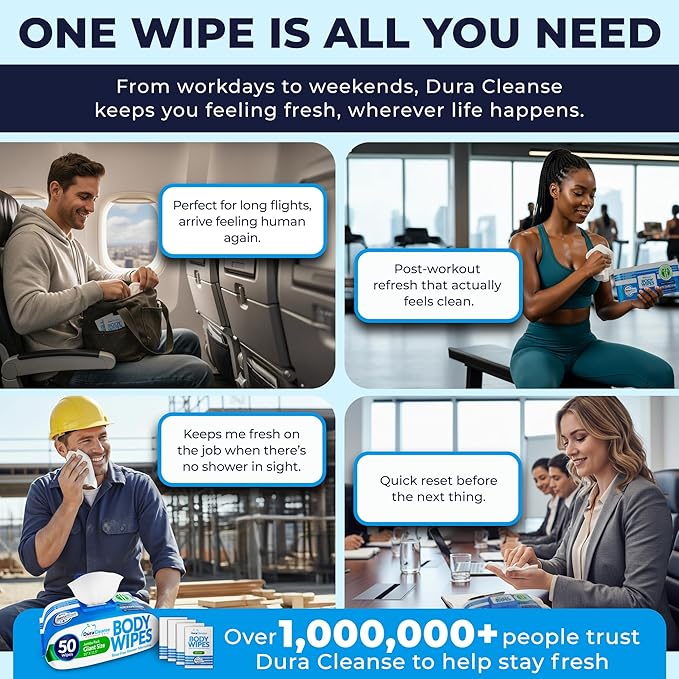 XL Body Wipes for Adults Bathing – 50 Ct + 4 Travel Shower Wipes 10 x 11.5 Thick Cleansing No Rinse Bath Wash Sheets for Elderly Incontinence Men &amp Women Camping Essentials Disposable Washclot