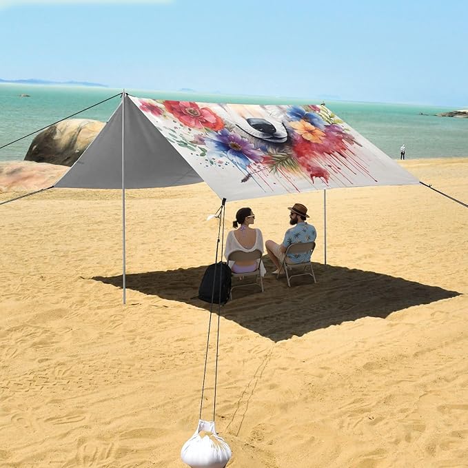 ALAZA Wolf Portrait Flower Beach Tent Sun Shelter Portable Canopy Sunshade for Outdoor Camping Picnics Backyard Fun 10x9 ft