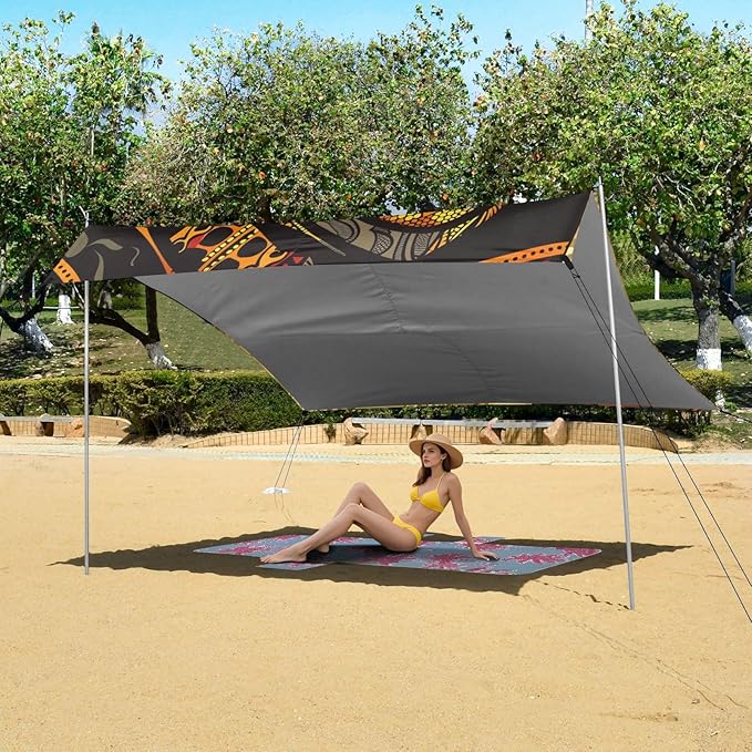 ALAZA Tribal African Woman Beach Tent Sun Shelter Portable Canopy Sunshade for Outdoor Camping Picnics Backyard Fun 10x9 ft