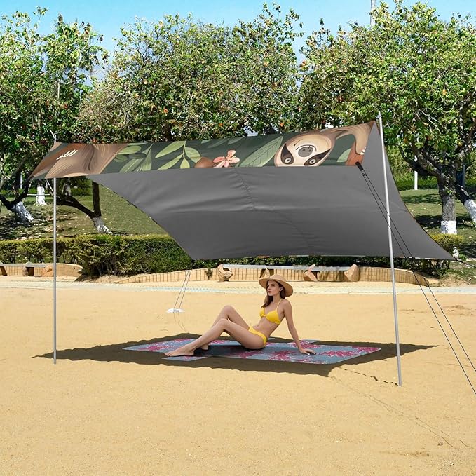 ALAZA Funny Sloth Family on Tree Beach Tent Sun Shelter Portable Canopy Sunshade for Outdoor Camping Picnics Backyard Fun 10x9 ft