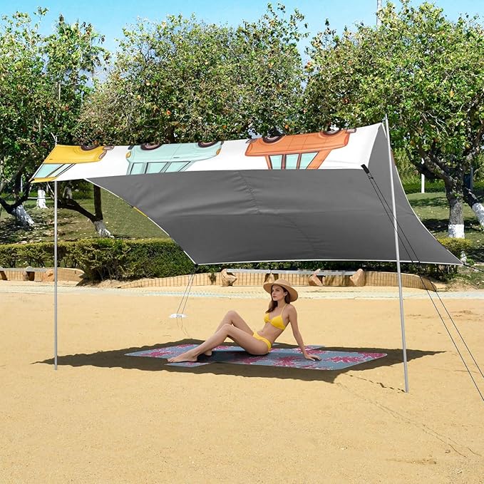 ALAZA Funny Cartoon Car Beach Tent Sun Shelter Portable Canopy Sunshade for Outdoor Camping Picnics Backyard Fun 10x9 ft