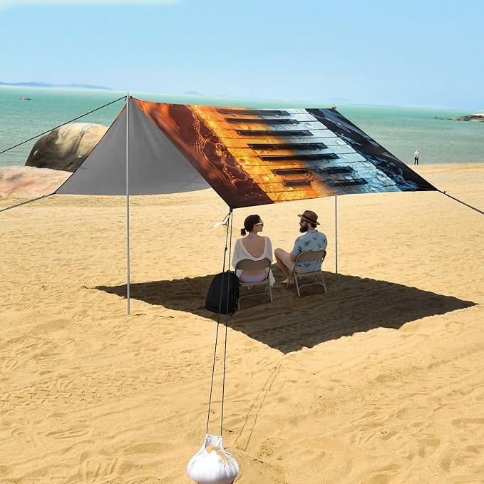 ALAZA Fire Water Piano Keys Beach Tent Sun Shelter Portable Canopy Sunshade for Outdoor Camping Picnics Backyard Fun 10x9 ft