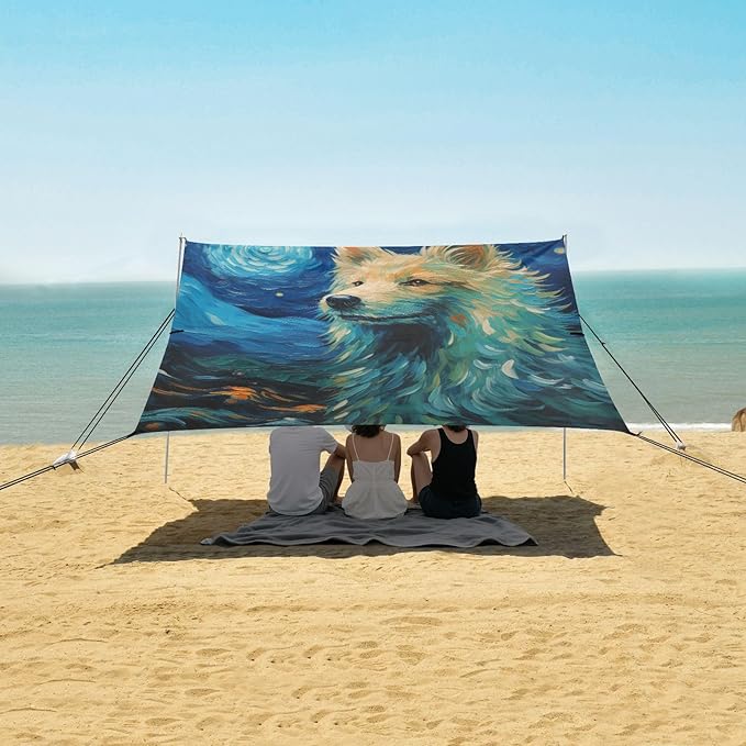 ALAZA Wolf Starry Night Galaxy Beach Tent Sun Shelter Portable Canopy Sunshade for Outdoor Camping Picnics Backyard Fun 10x9 ft