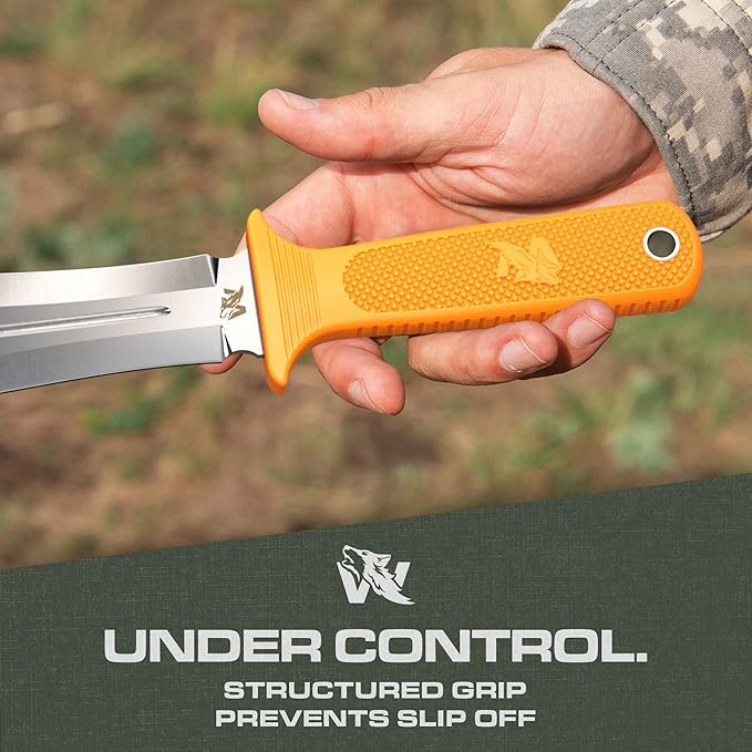 ODENWOLF W-SowCatcher Fixed Blade Knife with Sheath - Large Hunting-Knife made of D2 steel - Big Fixed Blade Double Edge Knives with TPE Handle