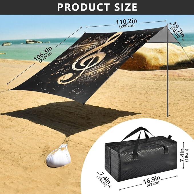 ALAZA Musical Note with Treble Clef Beach Tent Sun Shelter Portable Canopy Sunshade for Outdoor Camping Picnics Backyard Fun 10x9 ft