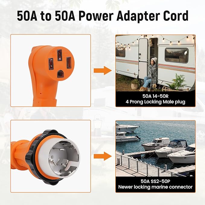 maXpeedingrods NEMA SS2-50P Male to 14-50R Female Adapter Cable 50A to 50A RV Power Adapter with Twist Lock Design for Camper Trailer Yacht