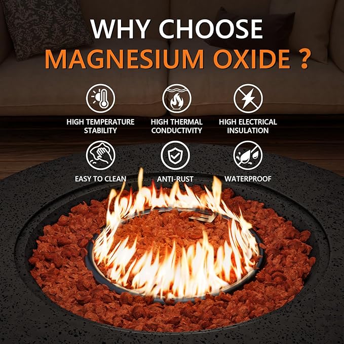 COSIEST 42 inch Outdoor Propane Fire Pit Coffee Table w Concrete Round Base Patio Heater 50000 BTU Stainless Steel Burner Free Lava Rocks Rain Cover Gray