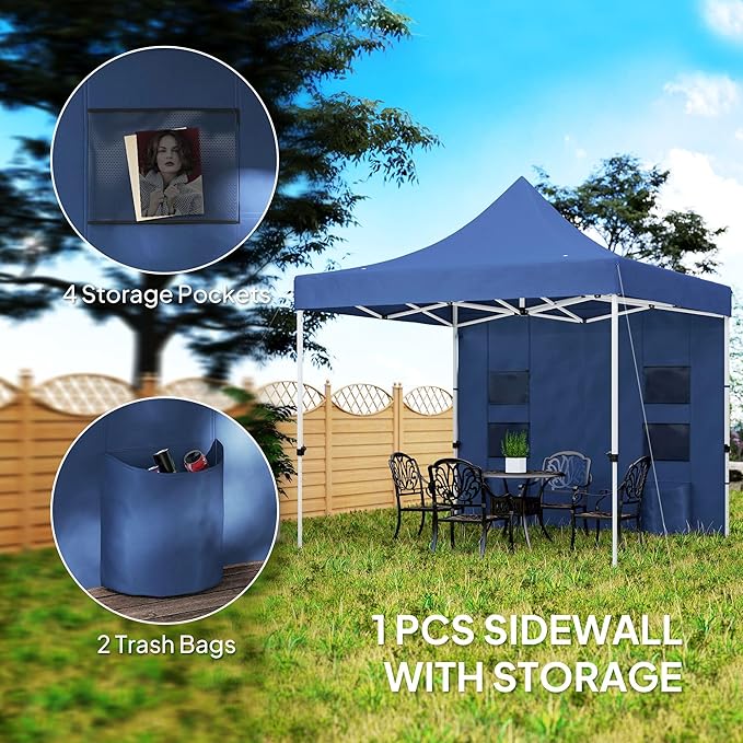 10x10ft Outdoor Shelter with UPF50+ Canopy &amp Sidewall 4 Mesh Pockets 3-Height Settings Sandbag/Stake/Guy Rope Set Dark Blue