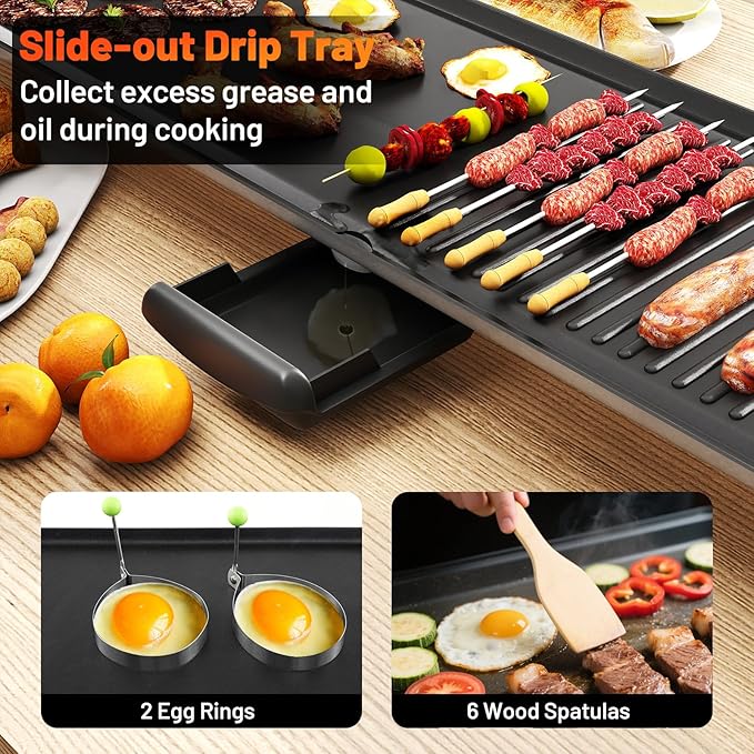 Costzon 39.5 Electric Griddle 1400W Nonstick Extra Large Griddle Long Table Top Grill w/4-Level Temp &amp Drip Tray Indoor Outdoor Cooking Plates Teppanyaki Grill for Pancake BBQ Camping Gather