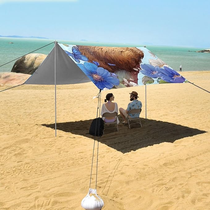 ALAZA Sloth Butterfly Flower Beach Tent Sun Shelter Portable Canopy Sunshade for Outdoor Camping Picnics Backyard Fun 10x9 ft