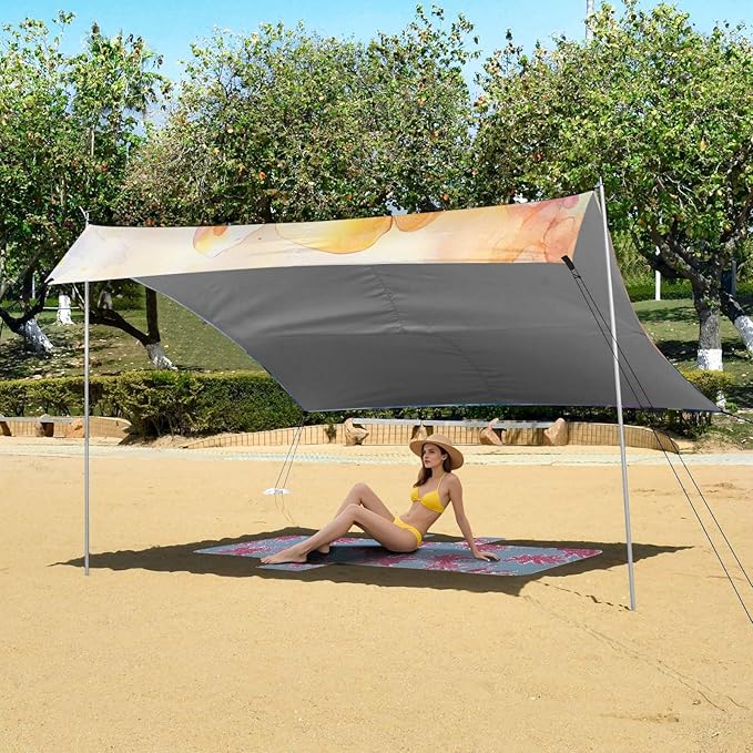 ALAZA Watercolor Tulip Flower Elegant Leaf Beach Tent Sun Shelter Portable Canopy Sunshade for Outdoor Camping Picnics Backyard Fun 10x9 ft