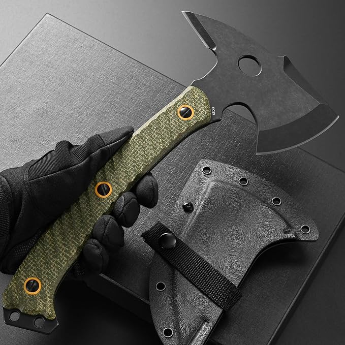 C1342 Camping AxesDC53 Steel Blade Micarta Handle Chopping Axe Bushcraft Camping Axes Survival Hatchet Full Tang Axe for Hiking Hunting Camping Splitting Chopping Wood(Green)