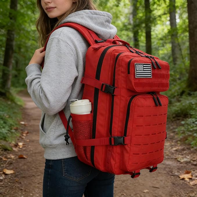 Sparklekle Military Tactical Backpack 45L 3 Day Assault Pack Waterproof Molle Hiking Rucksack for Men&ampWomen (Red)