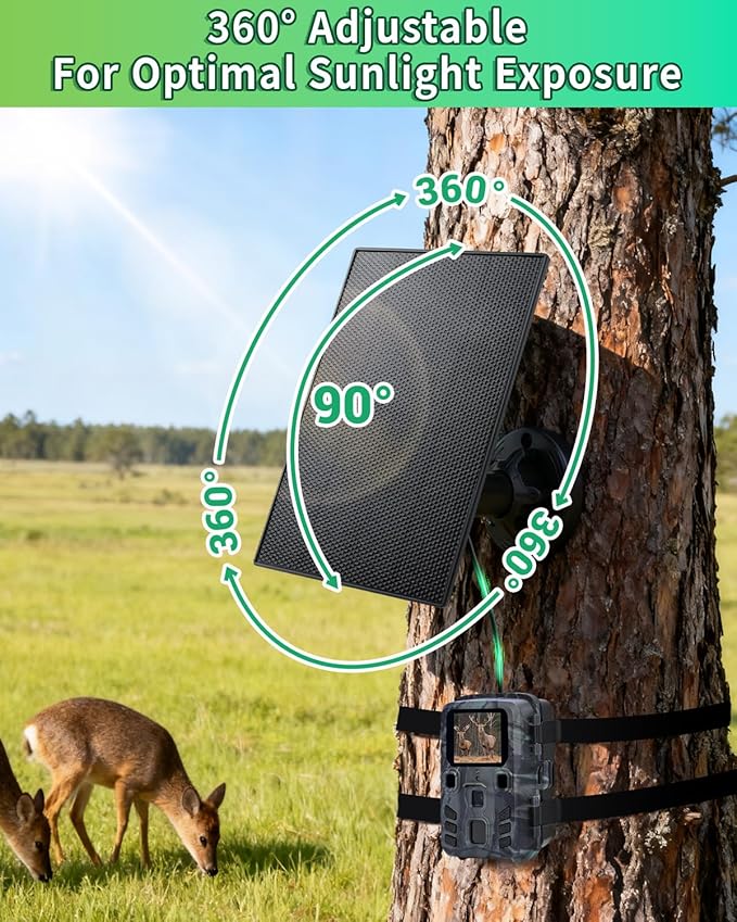 Trail Camera Solar Panel 3W Solar Panel Charger with 5000mAh Battery and 6V USB-C &amp DC Port 9.8ft Cable IP65 Waterproof Solar Panel for Trail CameraGame Cameras Accessory (6V)