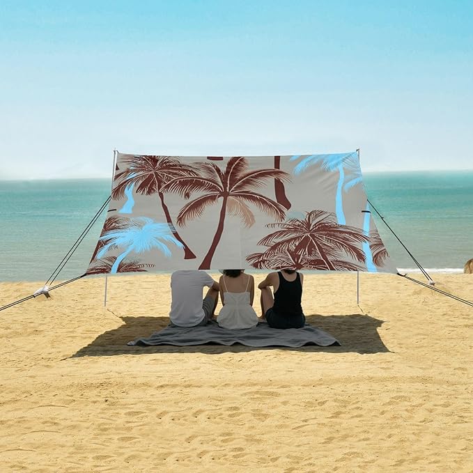 Beach Canopy with Windproof Ropes &amp Sandbags Beach Tent Sun Shade Sun Shelter for Camping Trips Fishing Backyard Fun or Picnics Palm Tree