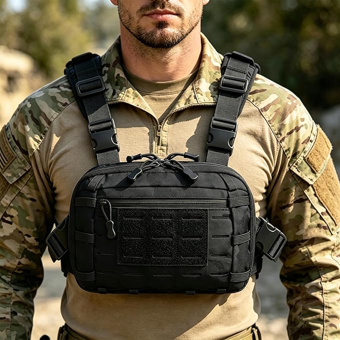 Tactical Chest Pack EDC Chest Bag Utility Molle Chest Rig Pouch with CCW Compartment Adjustable Strap Admin Pouch