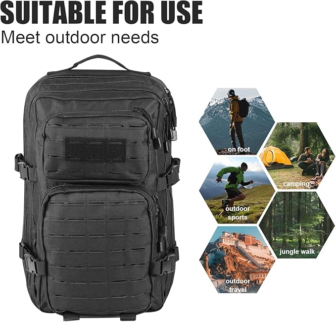 Small 40L Military Backpack Tactical Backpack Assault Pack Bug Out Bag with Molle for Hiking Rucksack Trekking (Black)