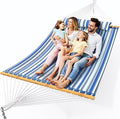 Everyfun Double Hammock with Spreader BarSoft PillowMax Load 500lbsPortable Hammock for OutdoorCampingand BackyardBlue
