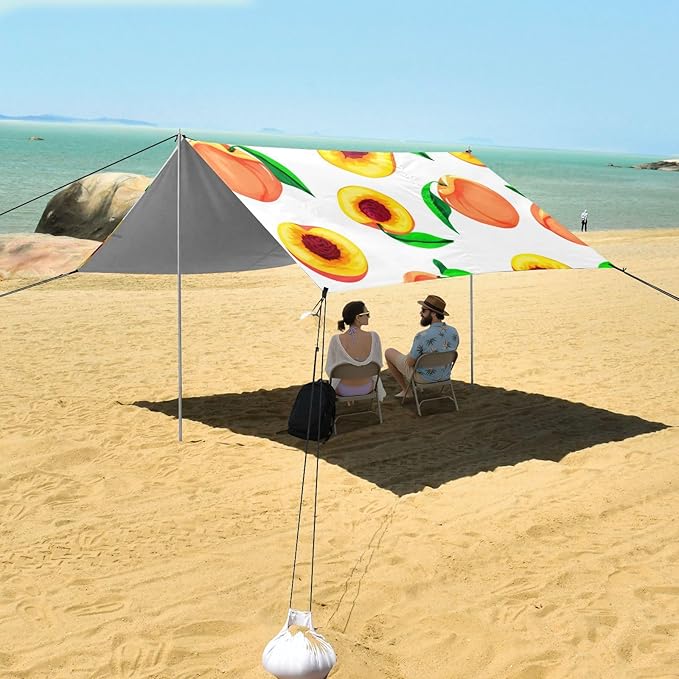 Beach Canopy with Windproof Ropes &amp Sandbags Beach Tent Sun Shade Sun Shelter for Camping Trips Fishing Backyard Fun or Picnics Peaches