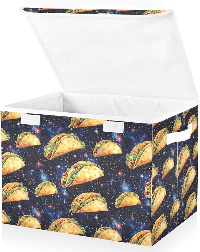 AIXIWAWA Lidded Storage Cube (Starry Taco) Fabric Foldable Closet Bins with Flip Lid and Handles Organizer Basket Container 16.5 x 12.6 x 11.8 IN