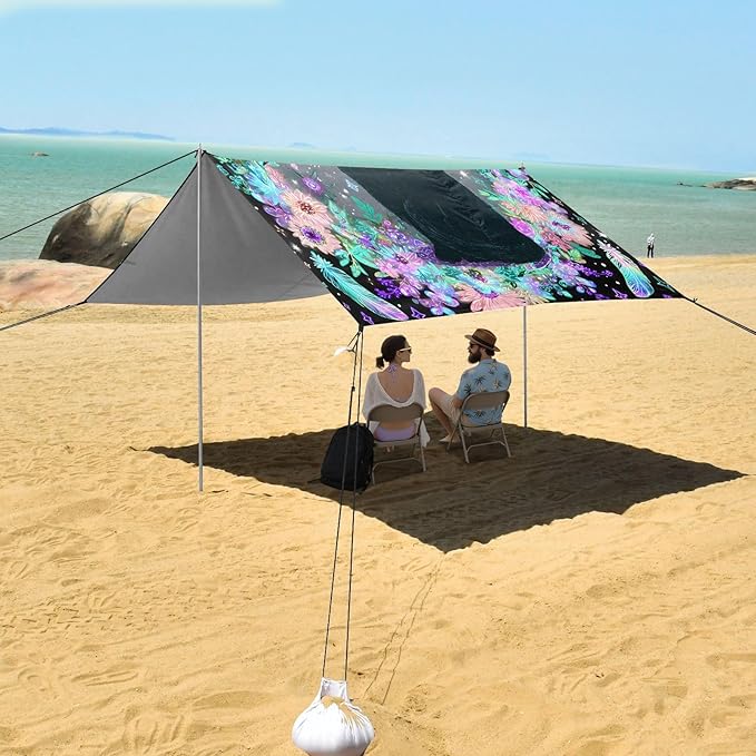 ALAZA Black Cat Witchy Boho Beach Tent Sun Shelter UPF50+ Protection Beach Shade Canopy w/ 4 Sandbags for Outdoor Camping Fishing Backyard Fun Picnic 10x9 ft