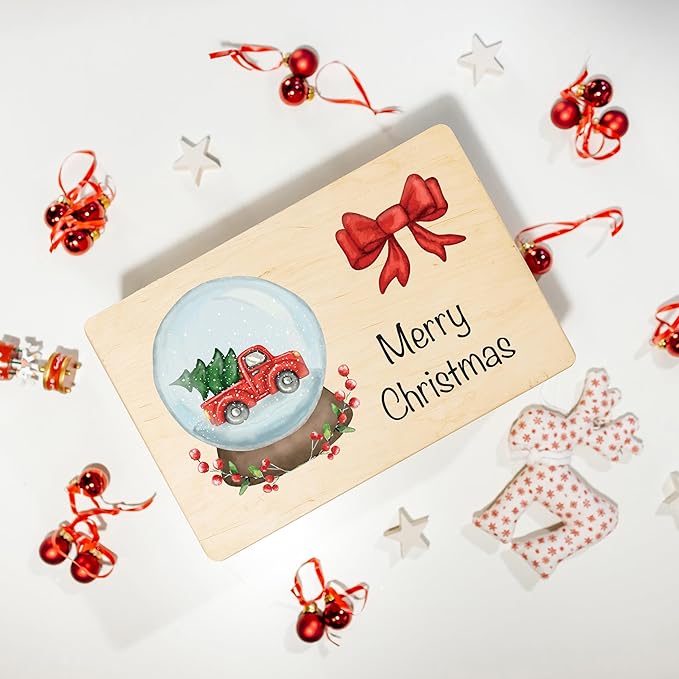Creative Deco Personalized Christmas Tree Wooden Storage Box | 11.8x7.87x5.51in (+-0.5) | Hinged Lid Handles Engraving | Multiple Choice | Gift Box | Rough UNSANDED Keepsake Memory Souvenir Chest