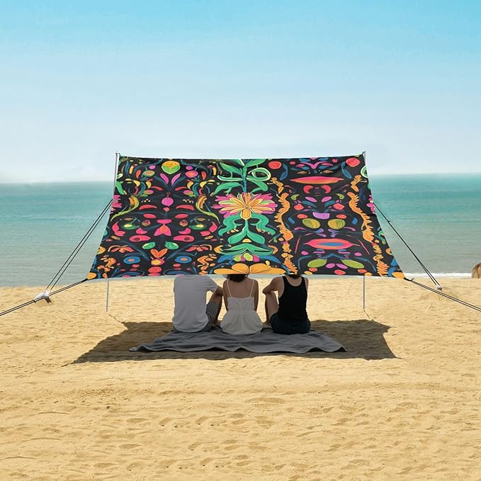 ALAZA Tribal Ornament Flower Beach Tent Sun Shelter Portable Canopy Sunshade for Outdoor Camping Picnics Backyard Fun 10x9 ft