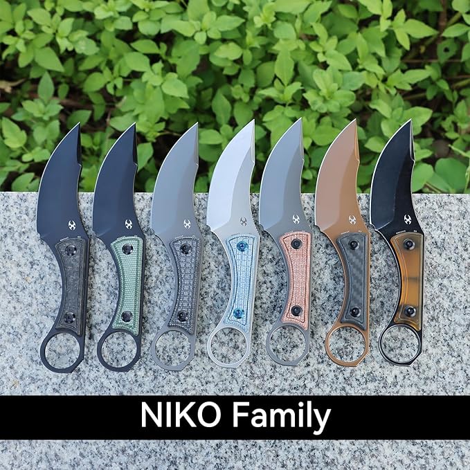 KANSEPT Niko Fixed Blade Knife 3.54'' Rose Gold Coated D2 Sharp Blade with Twill Carbon Fiber Handle Adjustable Kydex Sheath for Edc Hunting Survival Camping G004A9