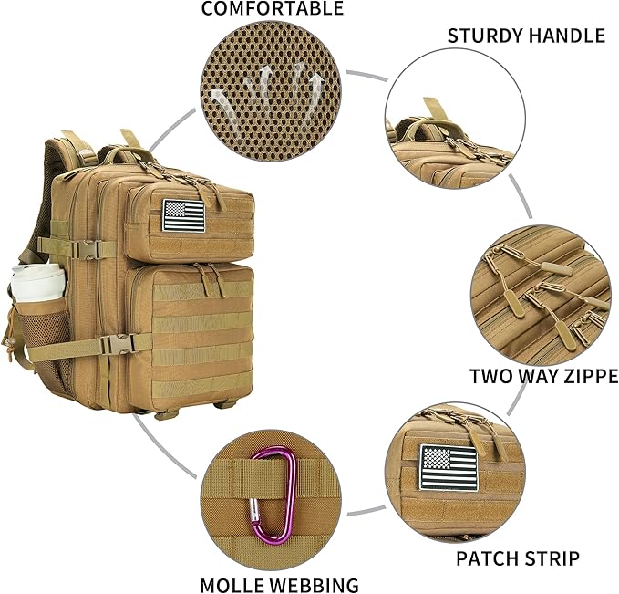 Lovelinks21 25L Military Tactical Backpack Small Assault Pack Molle Daypack for Men and Women for Work Travel Gym Outdoor Hiking Camping (Khaki)
