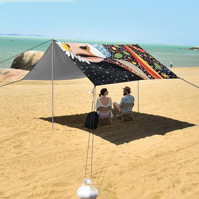 ALAZA Beautiful Cow Daisy Beach Tent Sun Shelter Portable Canopy Sunshade for Outdoor Camping Picnics Backyard Fun 10x9 ft