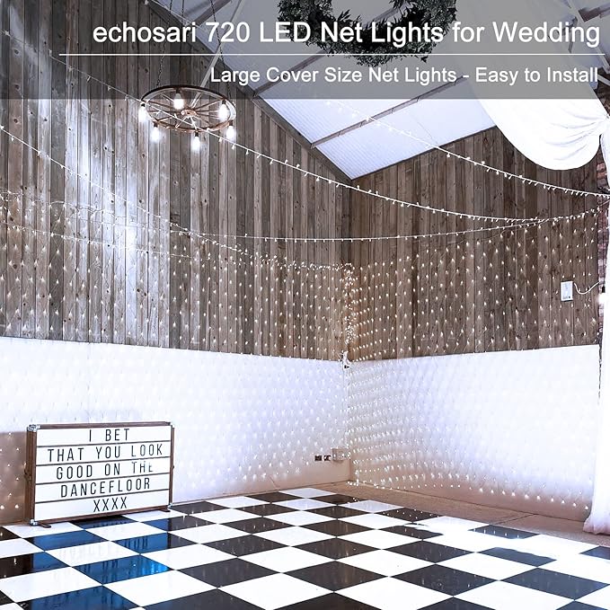 echosari 720 LED Net Lights 20ft x 13ft Large Size Bush Lights Plug in with Remote IP68 Fully Waterproof Outdoor Net Light for Garden Backyard Wall Bush Trees Decor(Cool White)
