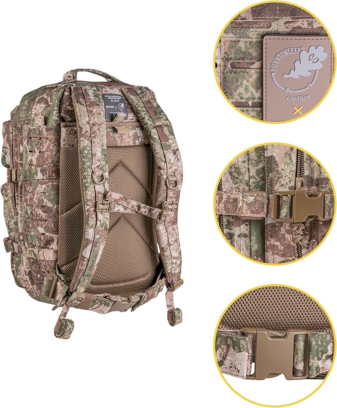 Mil-Tec Unisex Laser Cut Assault Pack - Durable Lightweight Versatile Tactical Outdoor Camping Hiking Backpack